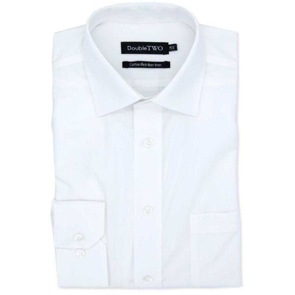 DOUBLE TWO NON-IRON COTTON RICH LONG SLEEVE SHIRT WHITE