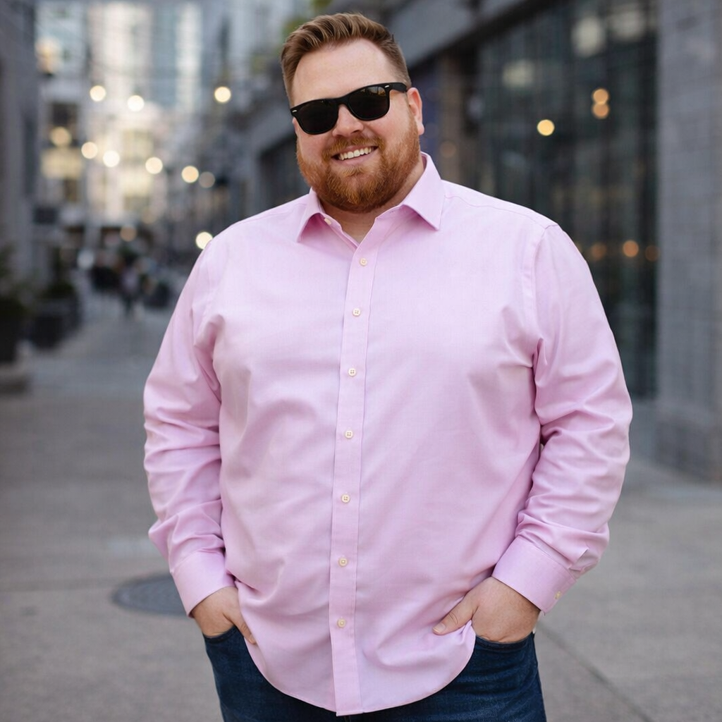 DOUBLE TWO NON-IRON COTTON RICH LONG SLEEVE SHIRT PINK