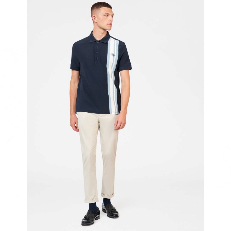 BEN SHERMAN HOUSE MOD STRIPE POLO SHIRT NAVY