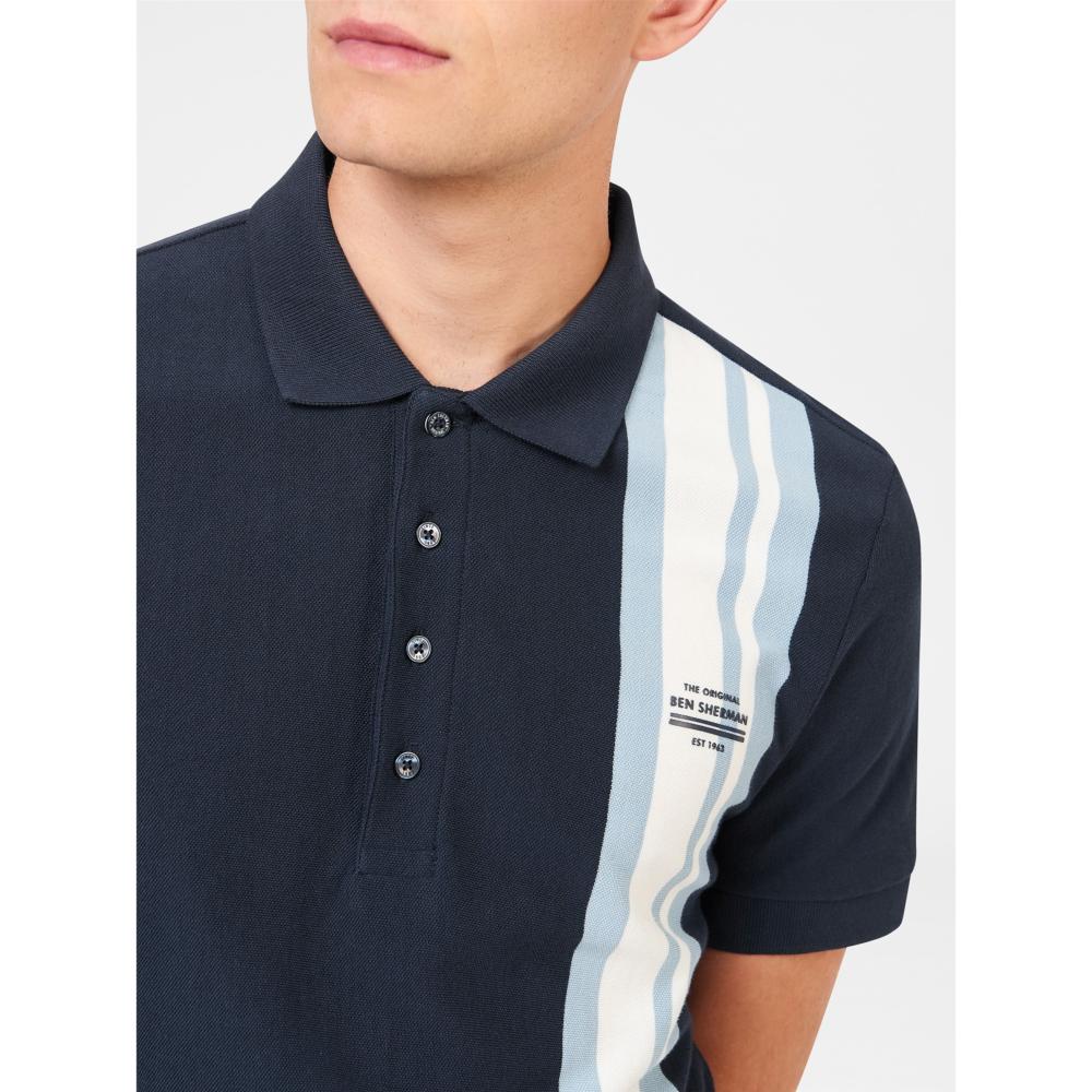 BEN SHERMAN HOUSE MOD STRIPE POLO SHIRT NAVY