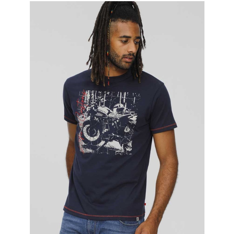 D555 Bronson Customs Motorbike Printed Big Tee Navy