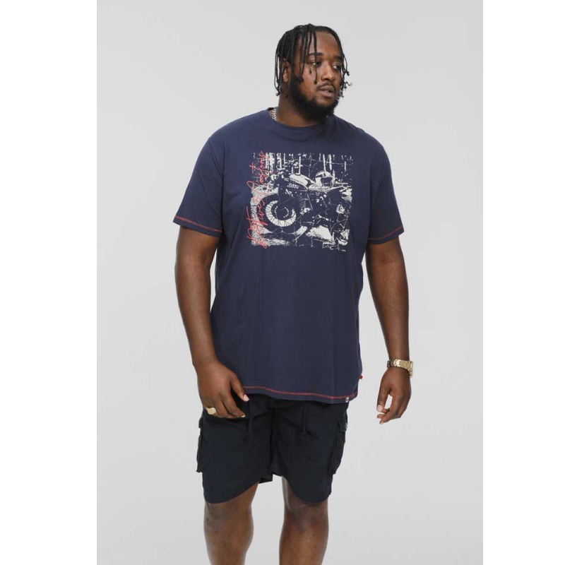 D555 Bronson Customs Motorbike Printed Big Tee Navy