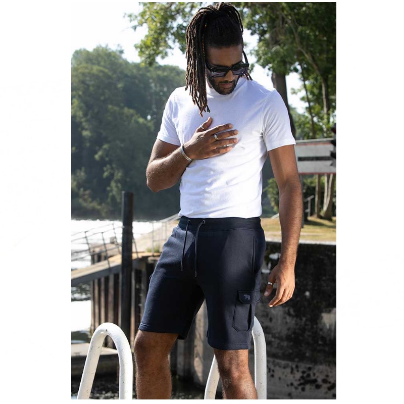 D555 CYRUS ELASTICATED WAIST FLEECE JOG CARGO SHORTS NAVY