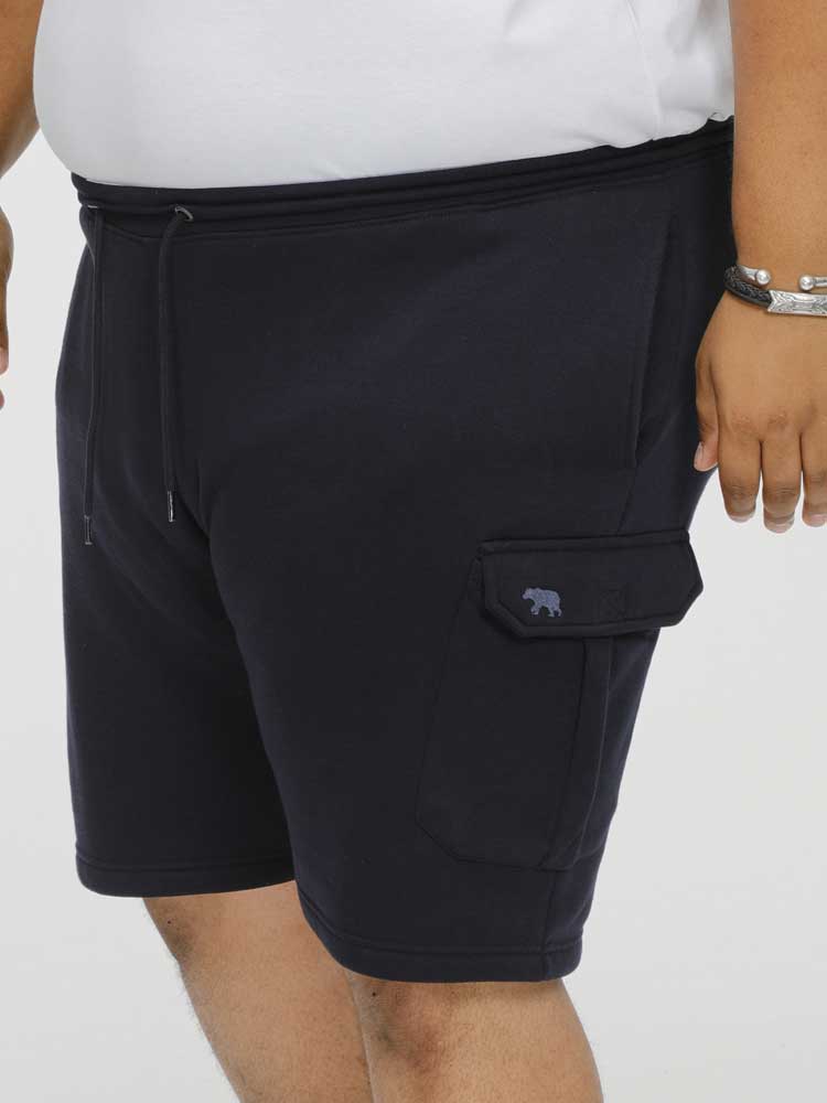 D555 CYRUS ELASTICATED WAIST FLEECE JOG CARGO SHORTS NAVY