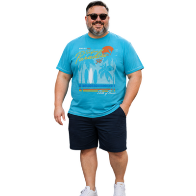D555 AARON SURFERS PARADISE PRINTED CREW NECK TEE SHIRT TURQUOISE