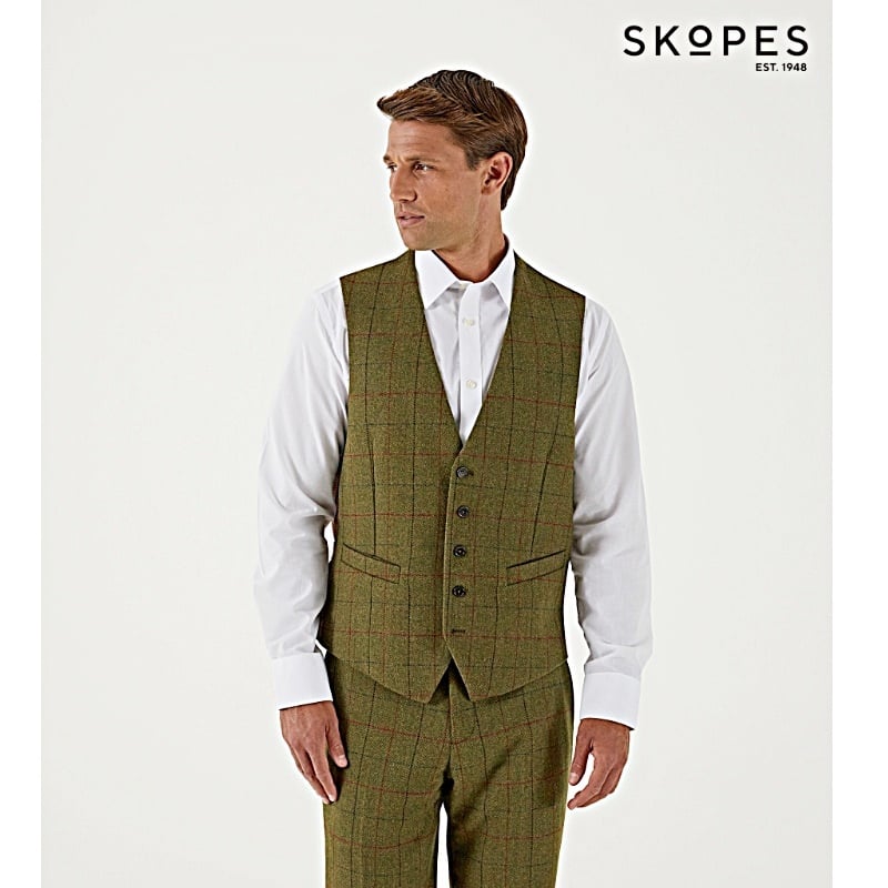 Discover the OSWIN Skopes Wool Blend Herringbone Waistcoat