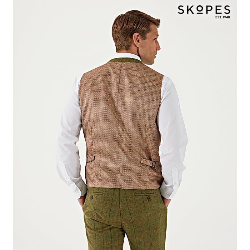 OSWIN - SKOPES WOOL BLEND HERRINGBONE TWEED WAISTCOAT WITH OVER CHECK GREEN