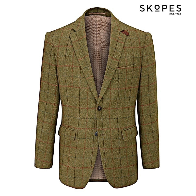 OSWIN - SKOPES WOOL BLEND HERRINGBONE TWEED JACKET WITH OVER CHECK GREEN