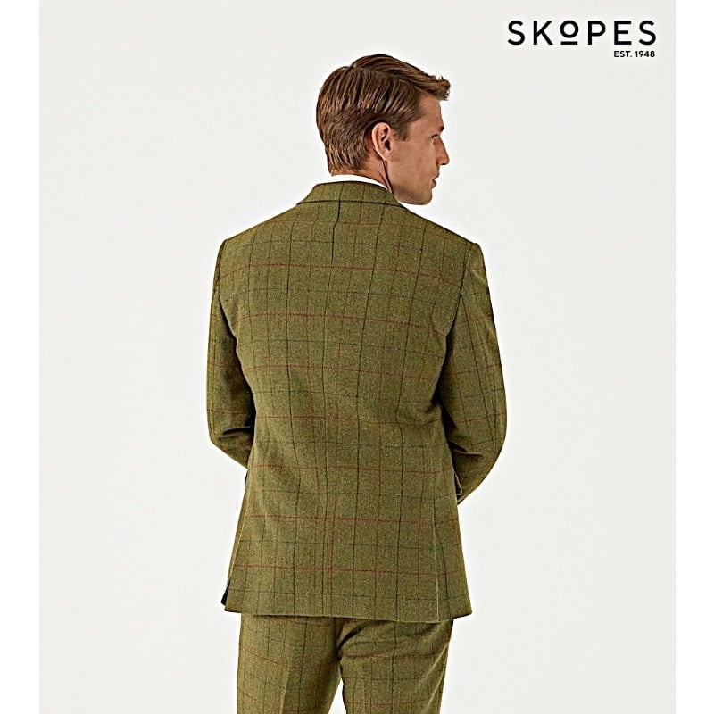 OSWIN - SKOPES WOOL BLEND HERRINGBONE TWEED JACKET WITH OVER CHECK GREEN