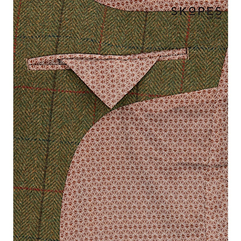 OSWIN - SKOPES WOOL BLEND HERRINGBONE TWEED JACKET WITH OVER CHECK GREEN