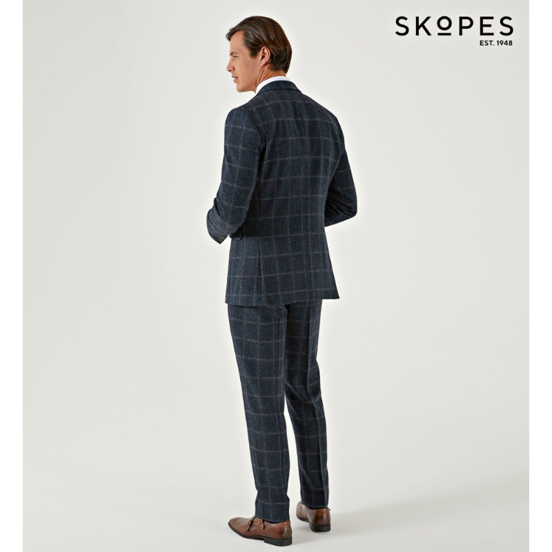 HEATON - SKOPES WOOL BLEND HERRINGBONE JACKET WITH OVER CHECK NAVY