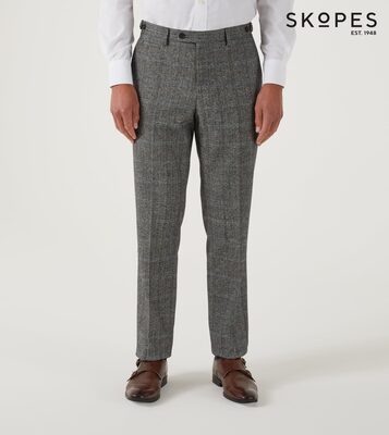 ROWAN - SKOPES WOOL BLEND HERRINGBONE TROUSERS WITH OVER CHECK BROWN