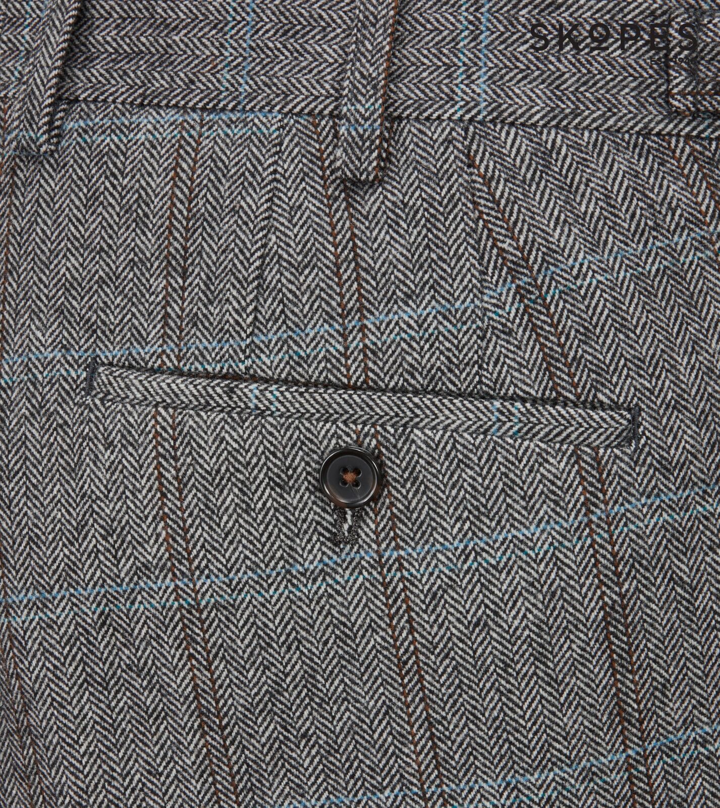 ROWAN - SKOPES WOOL BLEND HERRINGBONE TROUSERS WITH OVER CHECK BROWN