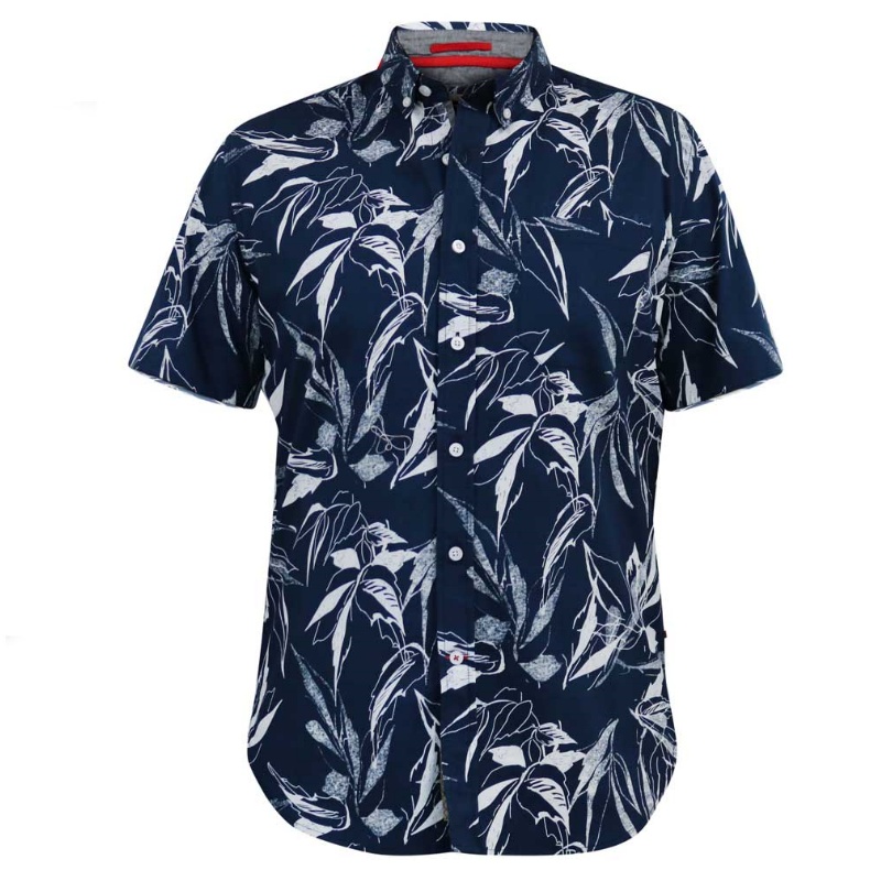 D555 Finley Mans Cotton Short Sleeve Hawaiian Shirt Navy