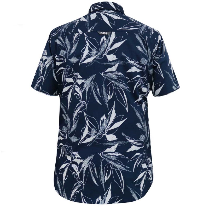 D555 Finley Mans Cotton Short Sleeve Hawaiian Shirt Navy
