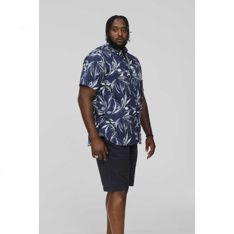 D555 Finley Mans Cotton Short Sleeve Hawaiian Shirt Navy