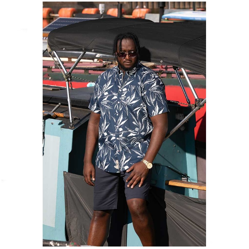 D555 Finley Mans Cotton Short Sleeve Hawaiian Shirt Navy