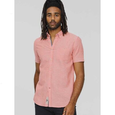 D555 HAZELWOOD LINEN MIX SHORT SLEEVE SHIRT SALMON