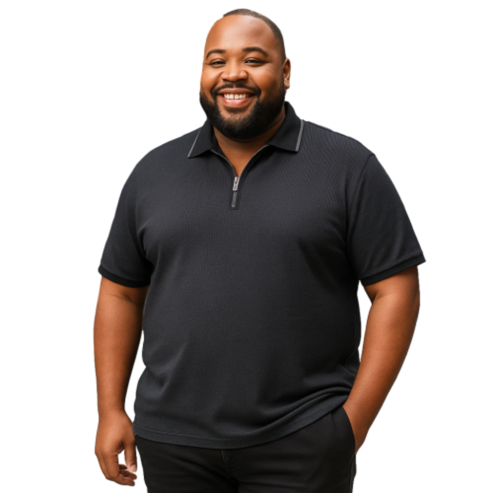 KAM JERSEY WEAVE 1/4 ZIP NECK POLO BLACK