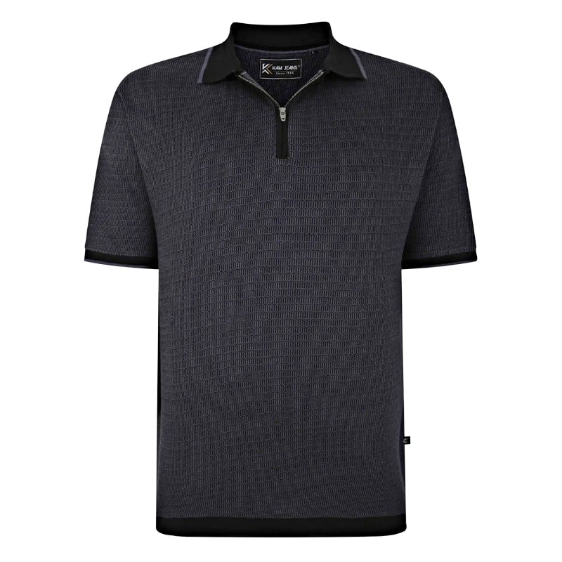 KAM JERSEY WEAVE 1/4 ZIP NECK POLO BLACK