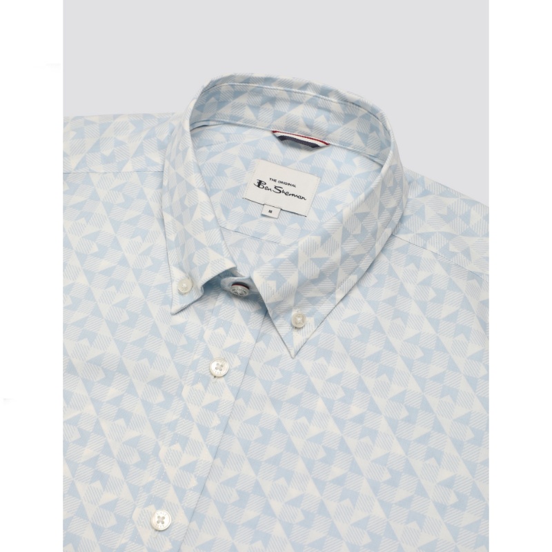 BEN SHERMAN SHORT SLEEVE OPTIC GEO PRINT SHIRT SNOW WHITE