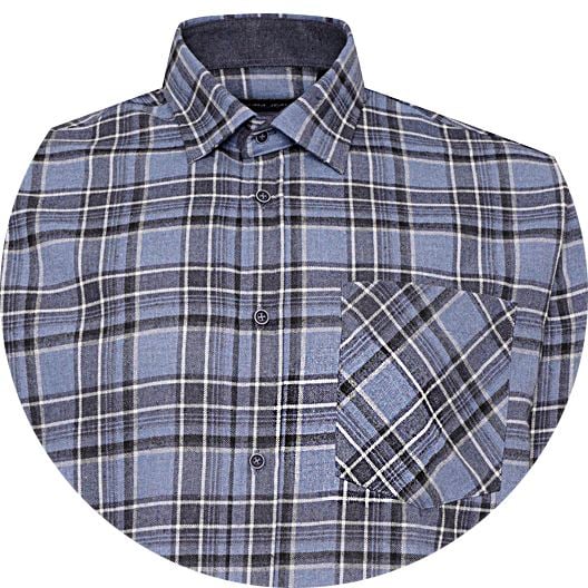 KAM Long Sleeve Flannel Check Shirt Denim P041
