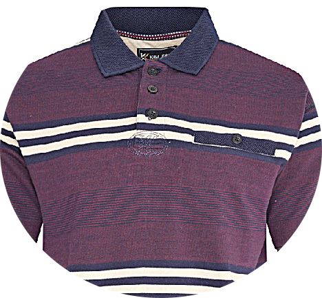 KAM Short Sleeve Stripe Rugby Polo Burgundy / Navy KBS5506