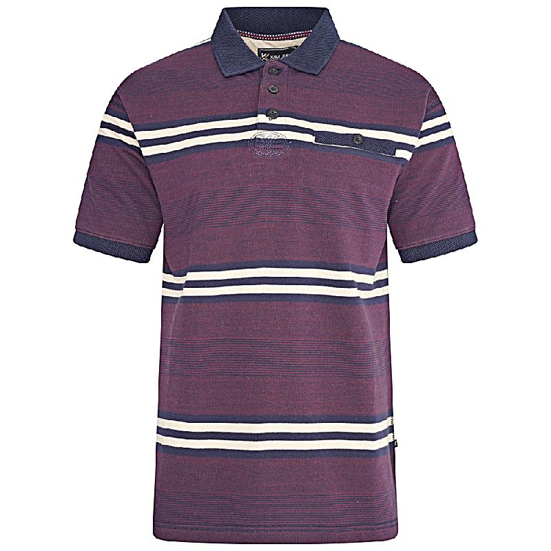 KAM Short Sleeve Stripe Rugby Polo Burgundy / Navy KBS5506