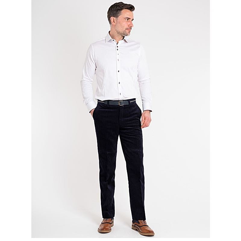 DOUGLAS AND GRAHAME San Remo Stretch Cord Trousers with belt NAVY