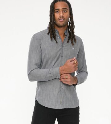 D555 RADCLIFFE LONG SLEEVE CROSS HATCH SOFT TOUCH SLUB SHIRT
