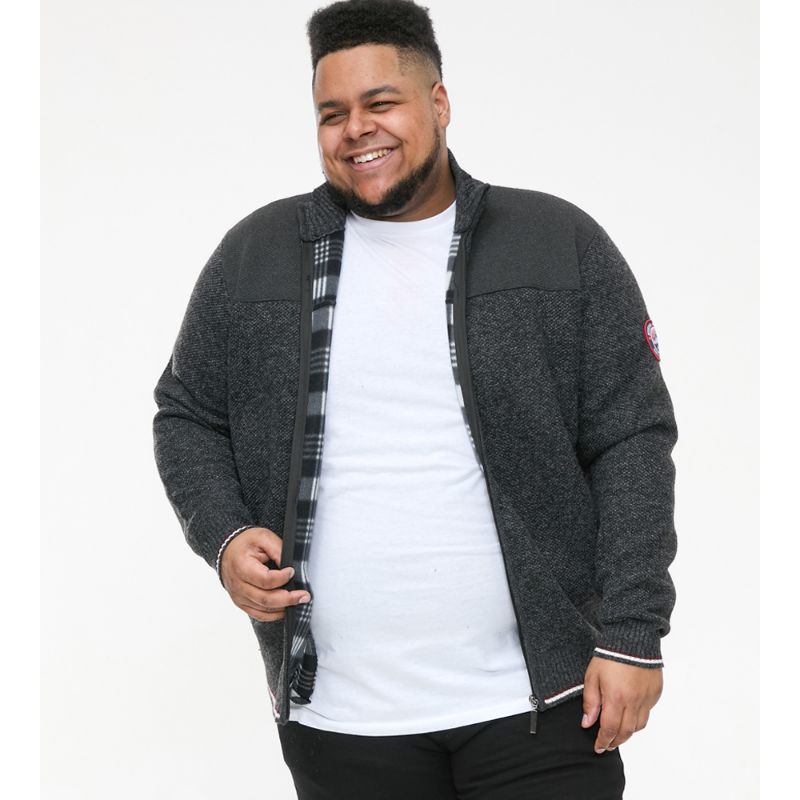 D555 ABERDARE KNITTED ZIP THROUGH SWEATER WITH BONDED FLEECE LINING CHARCOAL