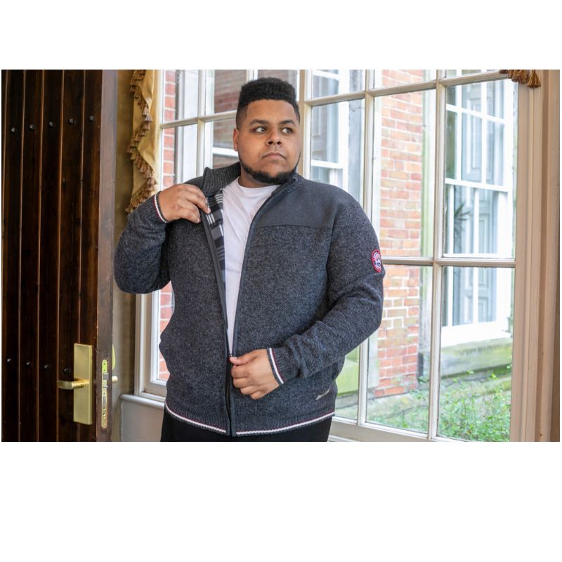 D555 ABERDARE KNITTED ZIP THROUGH SWEATER WITH BONDED FLEECE LINING CHARCOAL