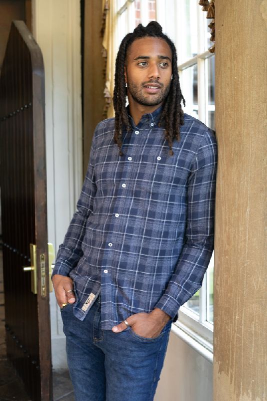 D555 SONNY LONG SLEEVE COTTON CHECK SHIRT NAVY