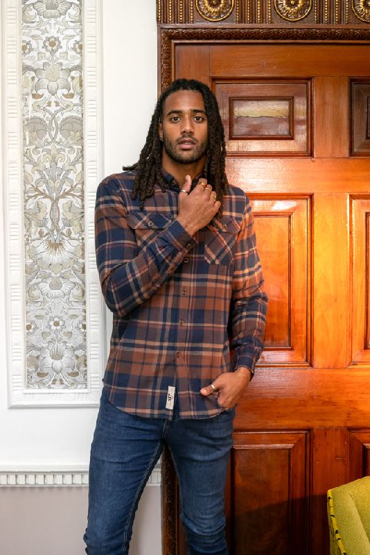 D555 SHERLOCK Long Sleeve Check Over Shirt with Twin Pockets