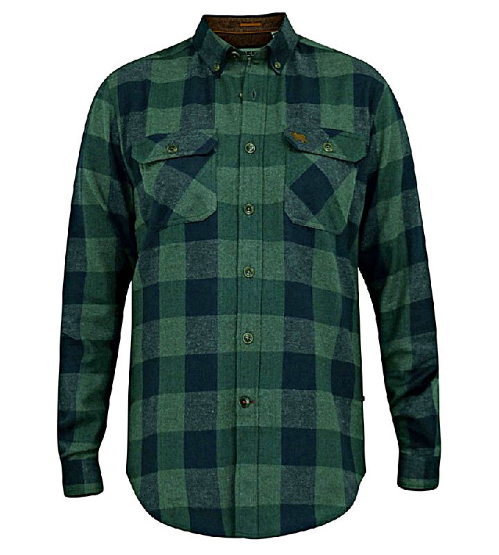 D555 GARFIELD LONG SLEEVE CHECK OVERSHIRT WITH TWO PATCH POCKETS GREEN