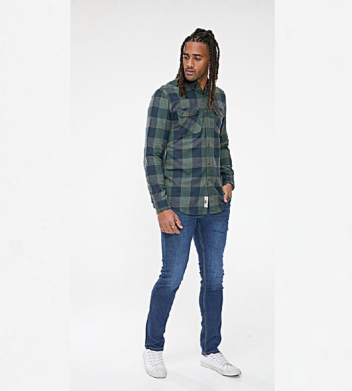 D555 GARFIELD LONG SLEEVE CHECK OVERSHIRT WITH TWO PATCH POCKETS GREEN