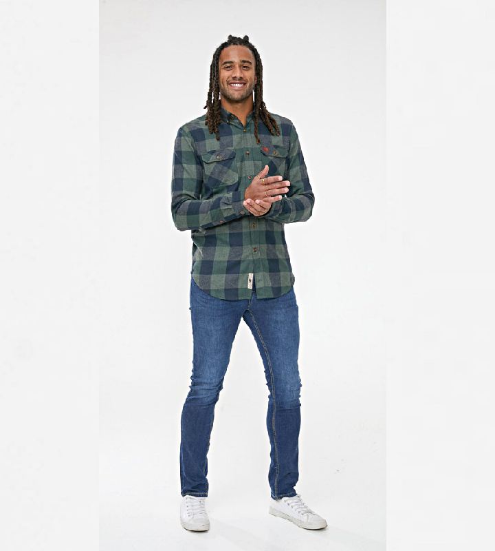 D555 GARFIELD LONG SLEEVE CHECK OVERSHIRT WITH TWO PATCH POCKETS GREEN