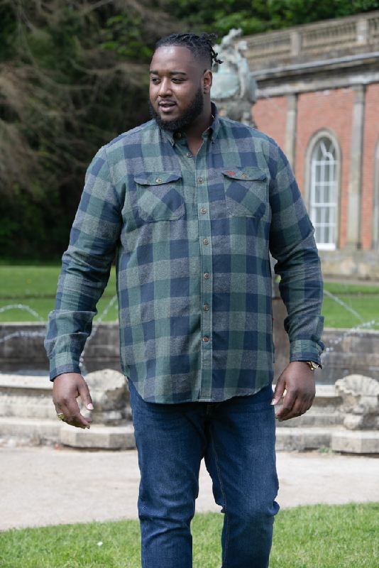 D555 GARFIELD LONG SLEEVE CHECK OVERSHIRT WITH TWO PATCH POCKETS GREEN