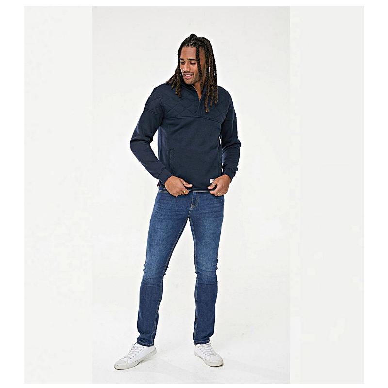 D555 SWANN BIG MENS QUARTER NECK SWEATSHIRT NAVY 6XL