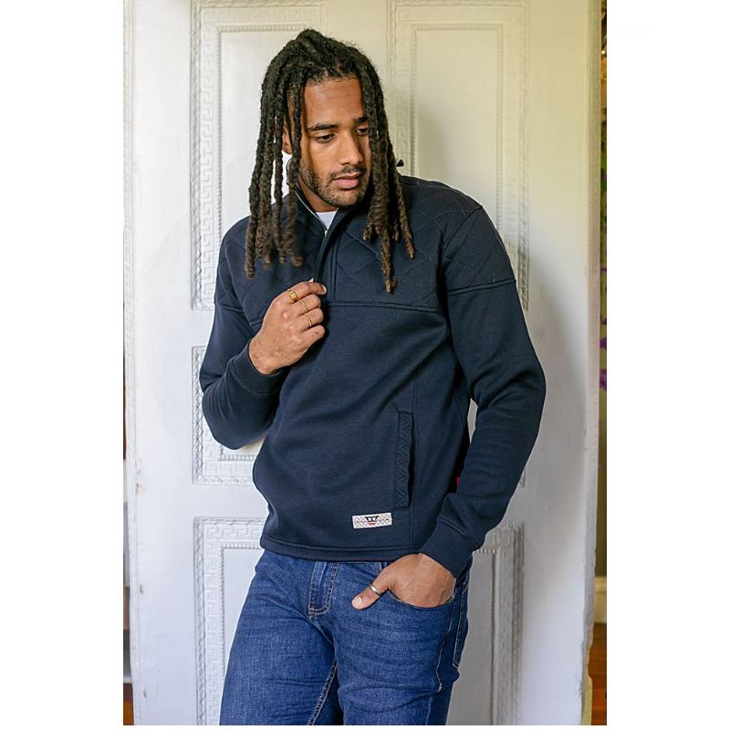 D555 SWANN BIG MENS QUARTER NECK SWEATSHIRT NAVY 6XL