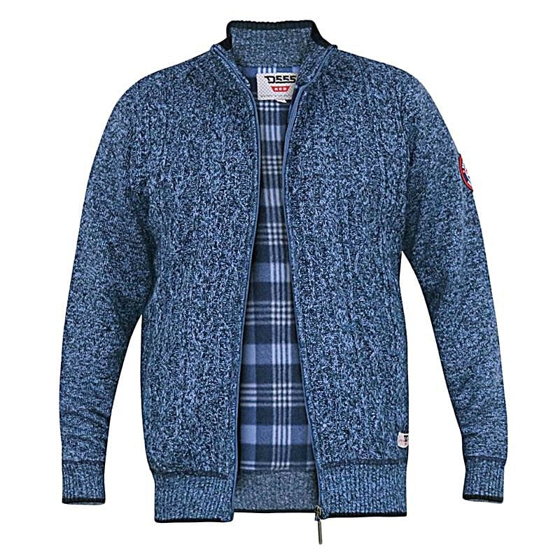 D555 Eccles Cable Knit Zipped Sweater with Bonded Fleece Lining Blue 801608