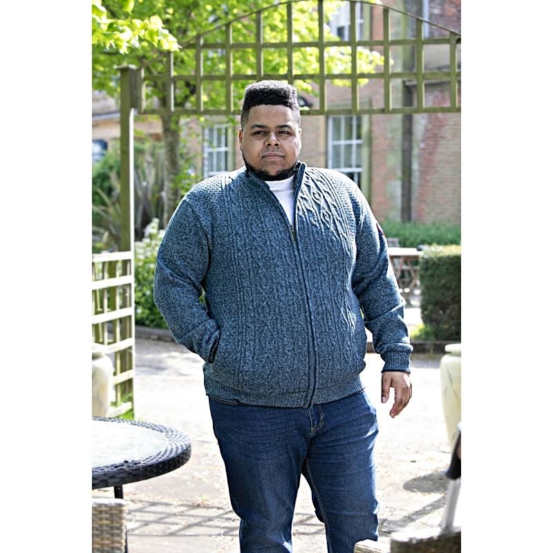 D555 Eccles Cable Knit Zipped Sweater with Bonded Fleece Lining Blue 801608