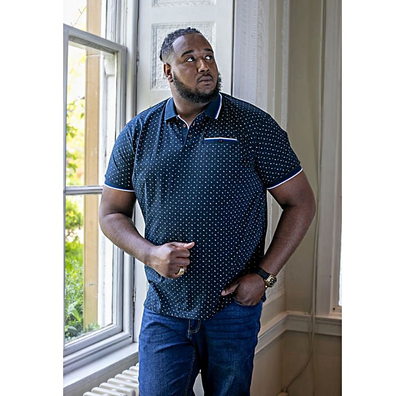 D555 Mens Oakley Big Jersey Polo with all Over Print Navy