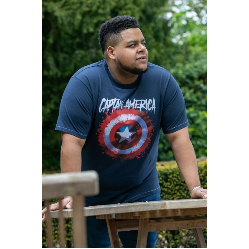 D555 ROGERS OFFICIAL MARVEL TEE SHIRT CAPTAIN AMERICA NAVY