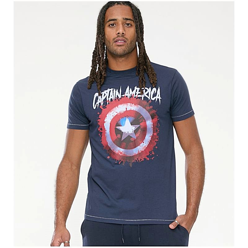 D555 ROGERS OFFICIAL MARVEL TEE SHIRT CAPTAIN AMERICA NAVY