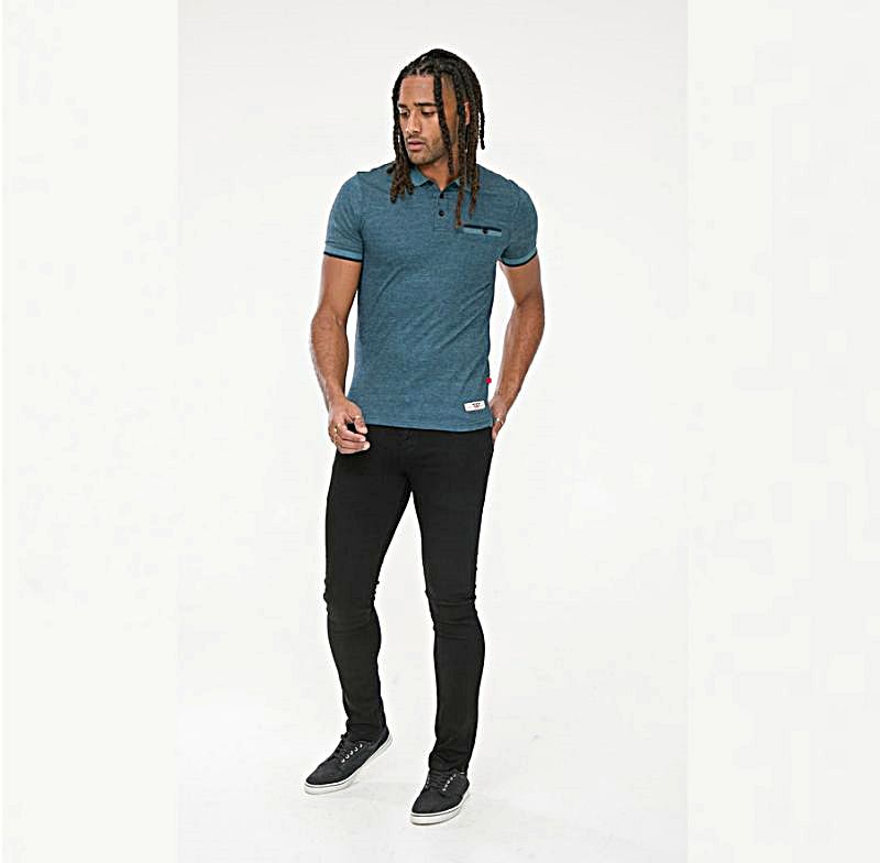 D555 TROY Textured Polo Shirt BLUE 611605