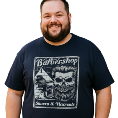 ESPIONAGE BARBERS SHOP PRINT COTTON TEE NAVY