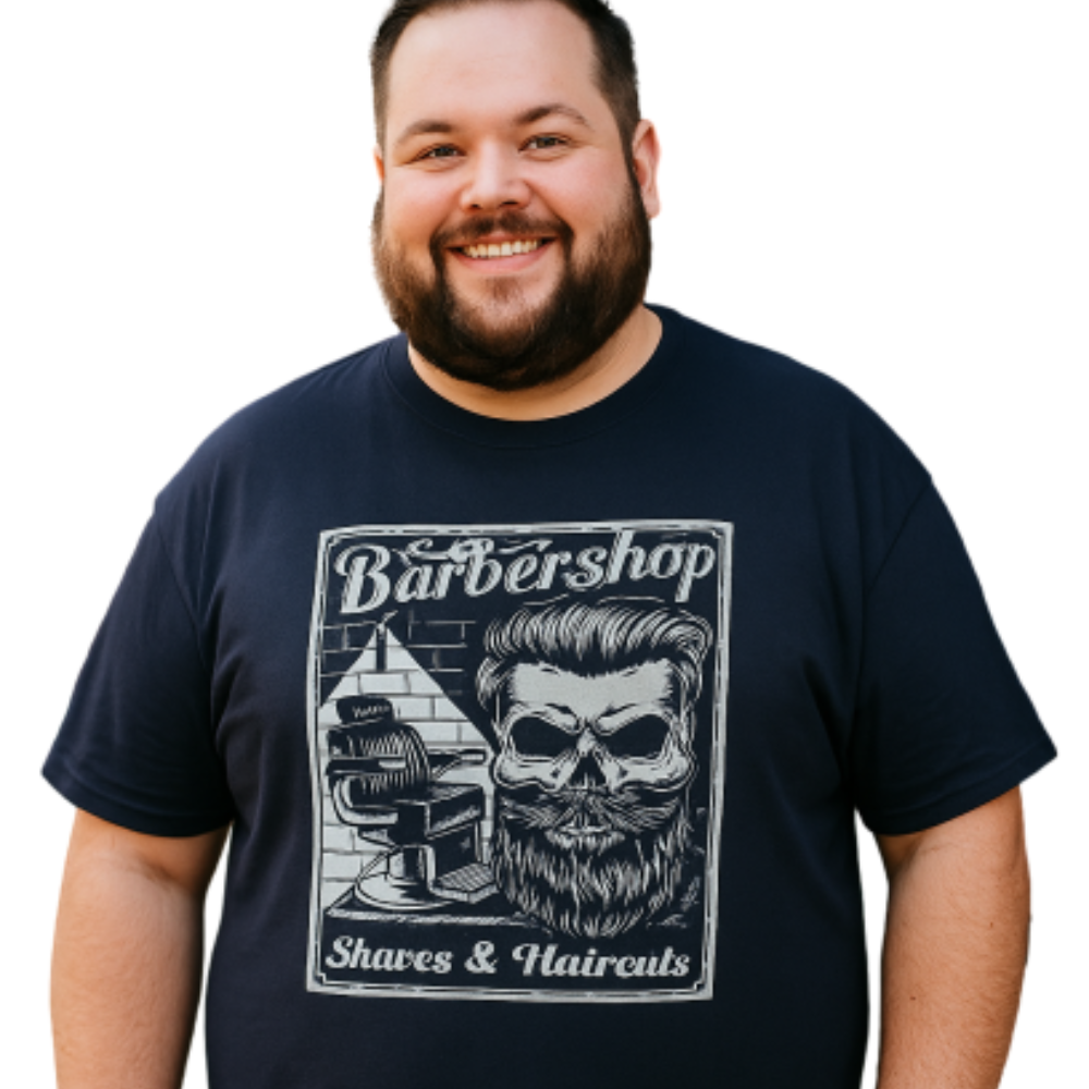 ESPIONAGE BARBERS SHOP PRINT COTTON TEE NAVY