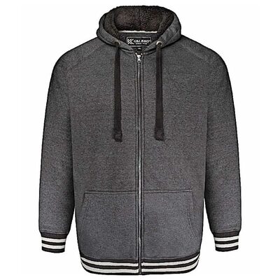 KAM PLUS SIZE ZIP THROUGH SHERPA LINED HOODY CHARCOAL