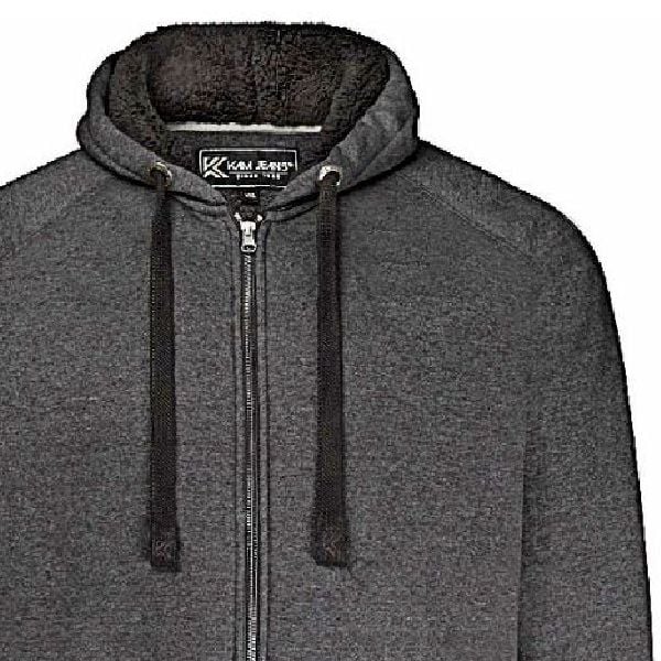 KAM PLUS SIZE ZIP THROUGH SHERPA LINED HOODY CHARCOAL